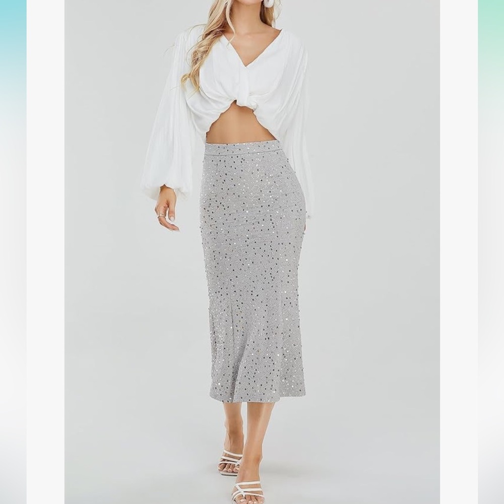 NWT Kisidoo Women's Sequin Skirt Sparkle Stretchy Bodycon size M